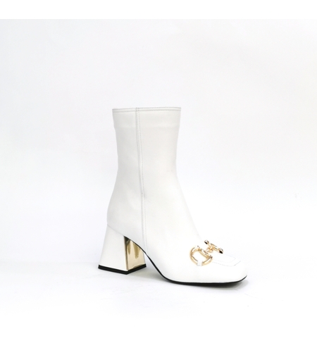 Дамски елегантни боти / естествена кожа/ 72083/бяло