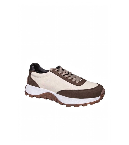 Men's sneakers / genuine leather / 750-02 / beige + brown / anatomical insole
