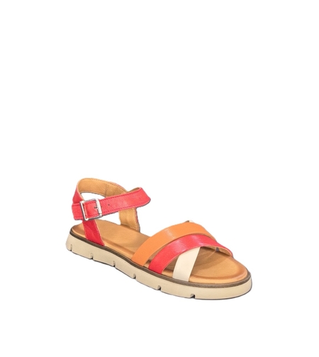 Women's sandals / genuine leather / 7251/orange+cyclamen+beige