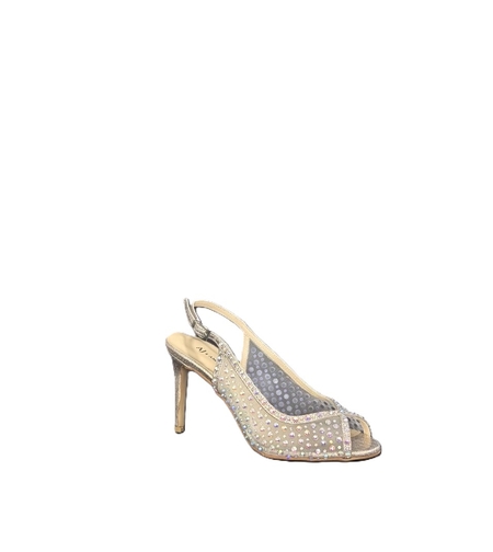 Women's elegant sandals /natural leather + textile /717-09/gold