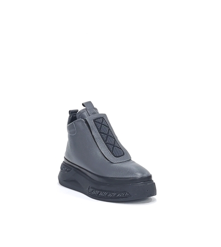 Женские повседневные ботинки из натуральной кожи серого цвета с анатомической стелькой/7016