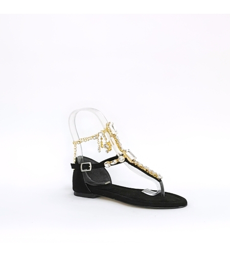 Дамски сандали с камъни  / еко кожа / черно /7240