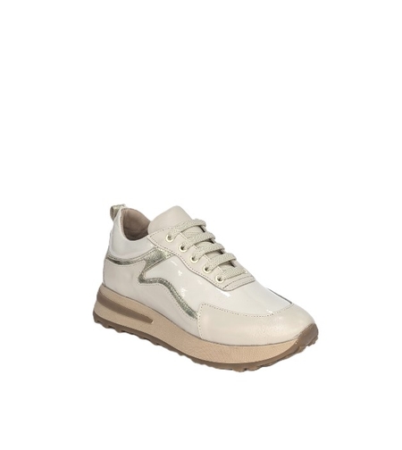 Дамски сникърс / естествена кожа / анатомична стелка / бежаво  / 7302