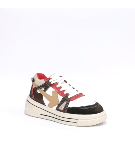 Women's sneaker made of natural leather in the color white + red + brown with anatomical insole/73362