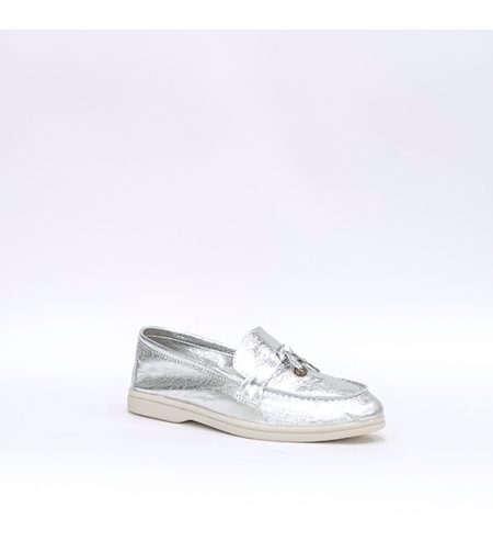 Дамски мокасини / лоуъри / от естествена кожа / 7750/сребро