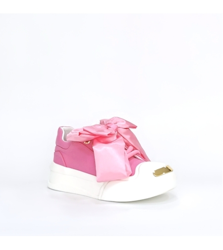 Women's sneakers / textile + natural  leather / pink /70028