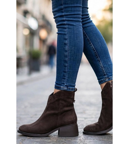 Women's elegant ankle boots / Genuine leather / 719-61 / Brown