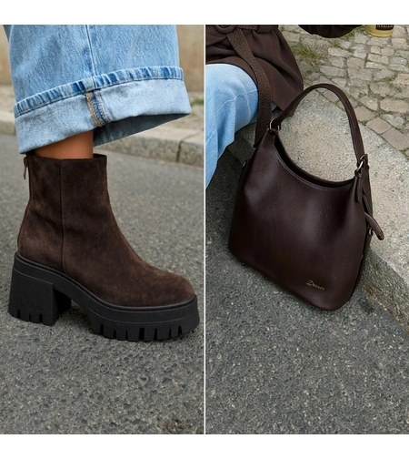 Women's elegant ankle boots / Genuine leather / 720-29 / Brown
