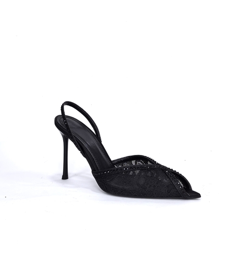 Елегантни дамски обувки / сатен / черни / 753-8