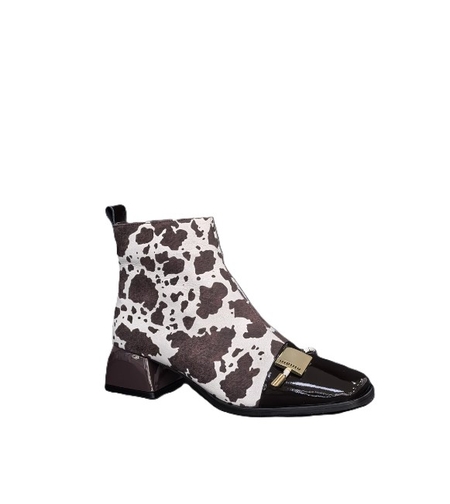 Дамски елегантни боти / естествена кожа/ 726-34/кафяво + принт