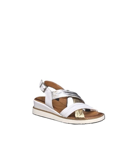 Дамски сандали / платформа / естествена кожа / бяло + златисто + сребърно / 78373-2