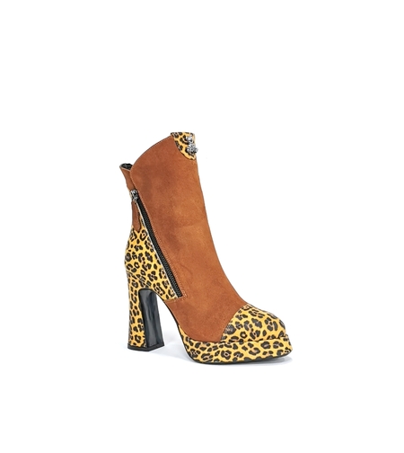 Дамски елегантни боти / естествена кожа 71214/ камел + леопард