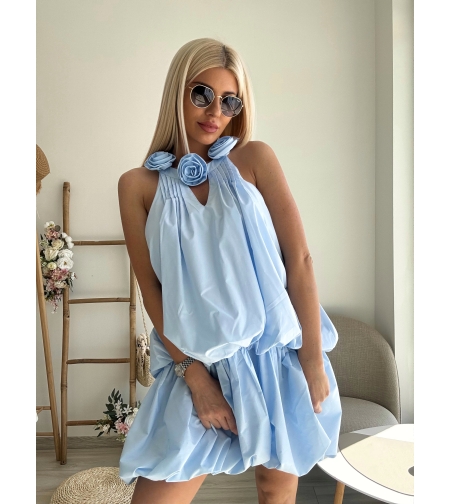 Синя рокля балон с цветя