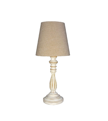 ETTORE LAMP TABLE WOOD FABRIC ANTIQUE WHITE BEIGE