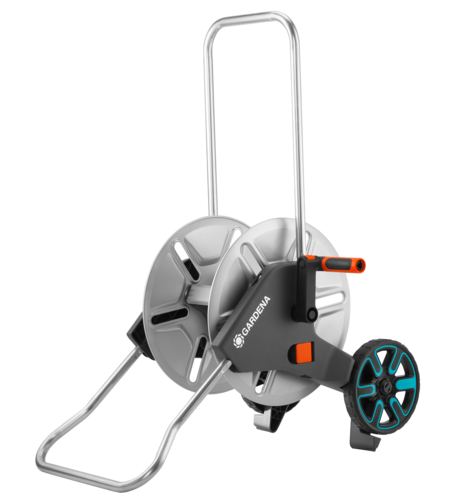 GARDENA AquaRoll M Metal hose trolley, hose reel, sturdy material, kick&stand