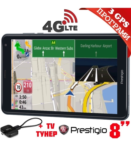 Таблет PRESTIGIO Q PRO LTE, 8 инча, Навигация Европа, TV Тунер