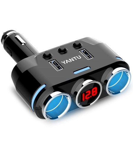 Авто разклонител Yantu B39, 2 гнезда, волт метър, USB, Твърда връзка
