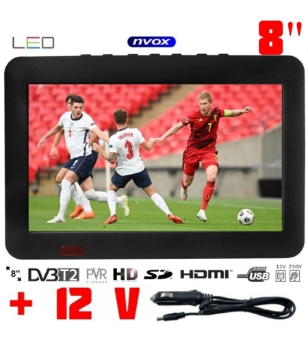 Портативен телевизор NVOX NX-8T, 8 инча, Вградена батерия, DVB-T2, USB