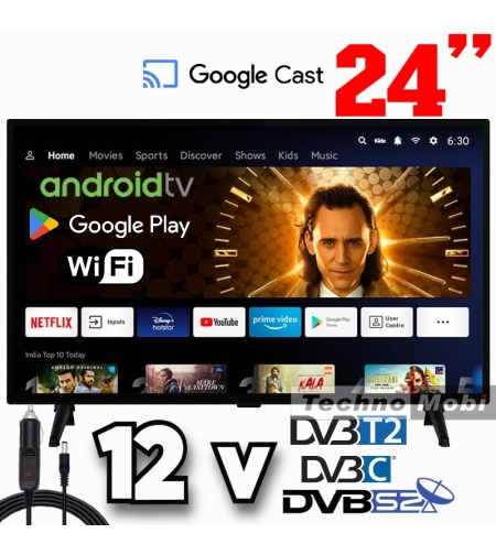 Смарт телевизор на 12 волта, Android 24SMART12V, 24 инча, Wi-Fi, Google Cast, Google Play