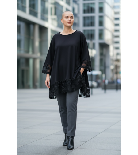 БЛУЗА-туника Черно и кафяво