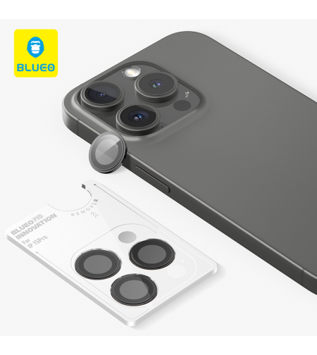 Blueo PVD Stainless Steel Camera Lens Protector for iPhone 15 Pro/15 Pro Max/16 Pro/16 Pro Max, blаck
