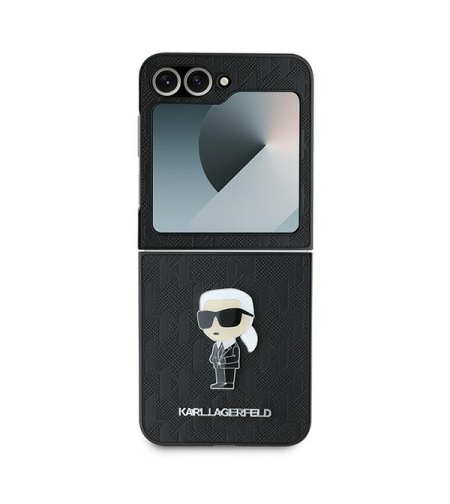 Karl Lagerfeld KLHCZF6SAPKINPK Samsung Galaxy Z Flip6 black Saffiano Monogram Ikonik Pin