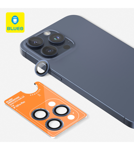 BLUEO Original metal frame lens Protector glass iPhone 15 Pro/15 Pro Max/16 Pro/16 Pro Max, Blue Titanium