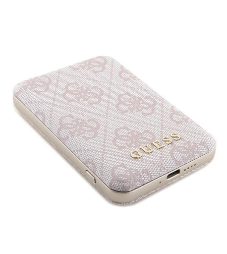 Guess Powerbank MagSafe 15W 5000mAh pink 4G Leather Metal Logo MagSafe