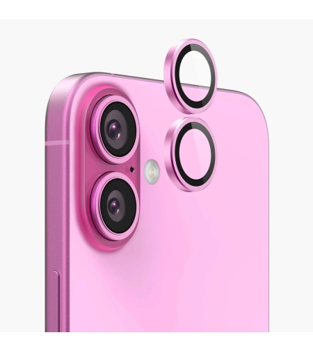 BLUEO Original metal frame lens protector glass iPhone 16/16 Plus, розов