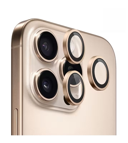 BLUEO Original metal frame lens Protector glass iPhone 15 Pro/15 Pro Max/16 Pro/16 Pro Max, Desert Titanium