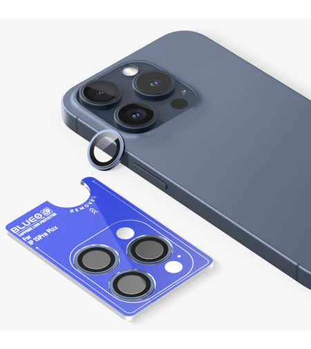 BLUEO SAPPHIRE CRYSTAL ORIGINAL LENS GLASS iPhone 15 Pro/15 Pro Max/16 Pro/16 Pro Max, Blue Titanium