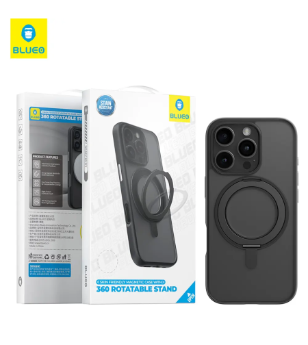 BLUEO Skin Friendly Magnetic Case with 360 Rotatable Stand iPhone 16 Pro, black