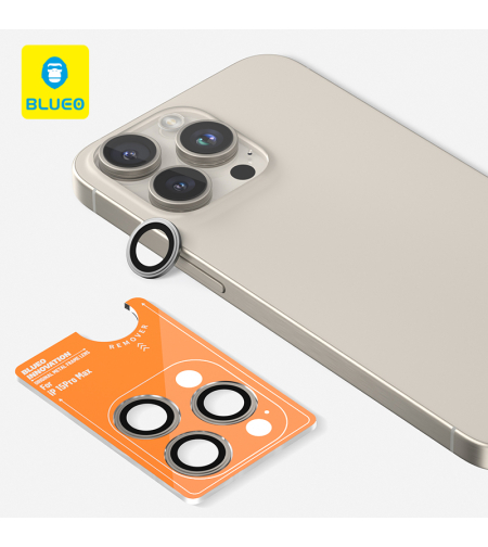 BLUEO Original metal frame lens Protector glass iPhone 15 Pro/15 Pro Max/16 Pro/16 Pro Max, Natural Titanium