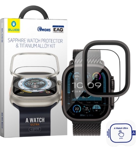 BLUEO SAPPHIRE & TITANIUM ALLOY WATCH GLASS KIT Apple Watch Ultra 1/2, black titanium