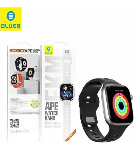 BLUEO Fluoro Rubber Sport Watch Band Apple Watch 42/44/45/46/49mm, Black