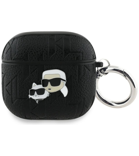 Karl Lagerfeld Monogram Karl & Choupette Head  AirPods 4 - Кожен кейс за AirPods 4, черен