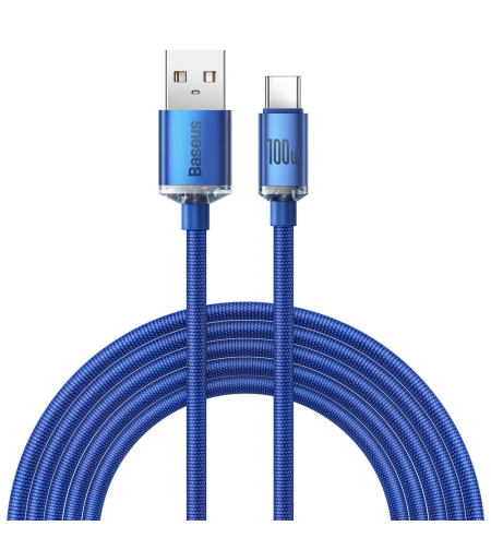 Кабел за данни Baseus crystal shine series fast charging data cable USB Type A to USB Type C 100W 2m blue (CAJY000503)