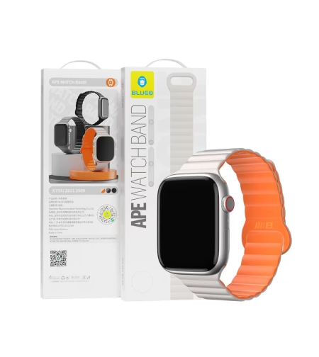 BLUEO Magnetic Silicone Watch Band Apple Watch 42/44/45/46/49mm, Orange/White