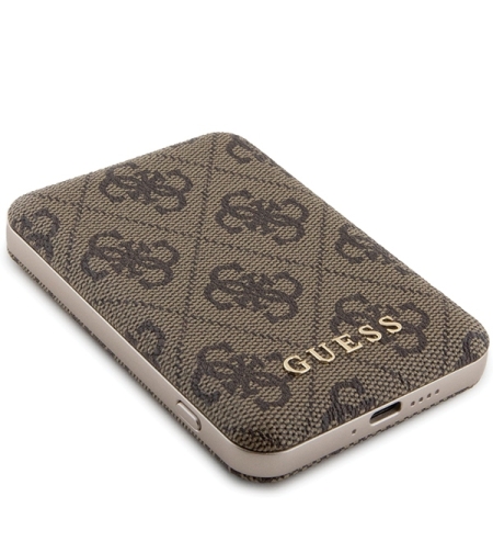 Guess Powerbank MagSafe 15W 5000mAh bbrown 4G Leather Metal Logo MagSafe
