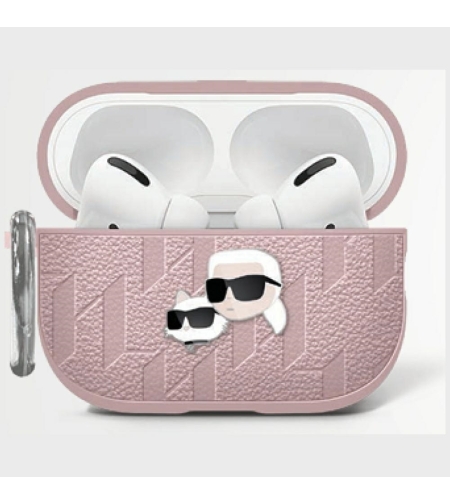 Karl Lagerfeld Monogram Karl & Choupette Head  AirPods 4 - Кожен кейс за AirPods 4, розов