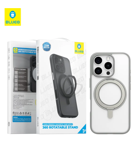 BLUEO Skin Friendly Magnetic Case with 360 Rotatable Stand iPhone 16 Pro Max, grey