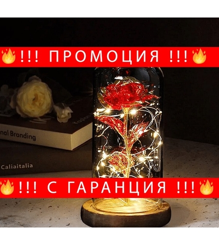 НЕМСКА Светеща роза в стъкленица + ЛЕД ФЕНЕР