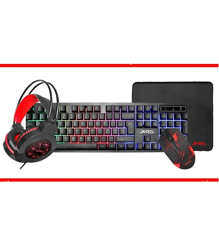 НЕМСКО Комбо 4 в 1 светеща RGB механична клавиатура с мишка, слушалки и подложка + ЛЕД ФЕНЕР