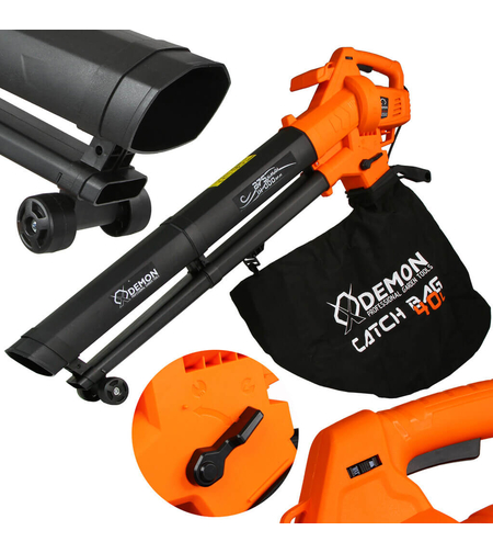 НЕМСКИ Мощен Електрически Листосъбирач Духалка с три режима Събиране Издухване и Раздробяване DEMON + Втора Фуния + ЛЕД ФЕНЕР