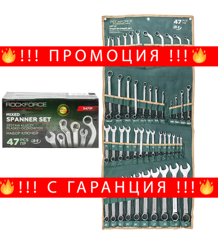 НЕМСКИ Професионален Комплект Комбинирани Ключове ROCKFORCE – 47 части