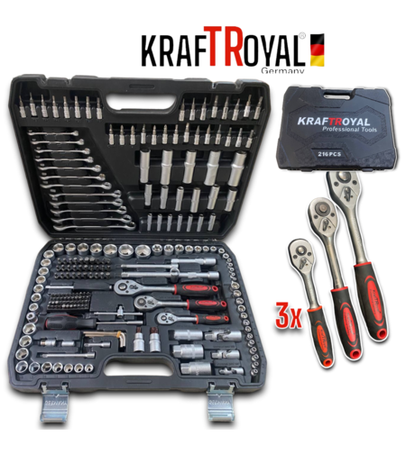 НЕМСКИ Комплект Инструменти Гедоре 216 части KRAFT ROYAL Гедоре + ЛЕД ФЕНЕР