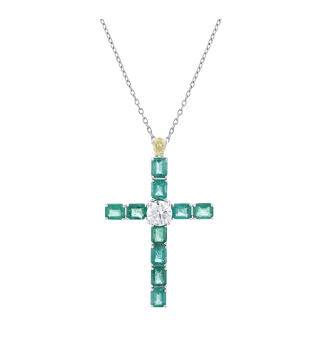 5.35 ct Cross necklace with diamonds and emeralds