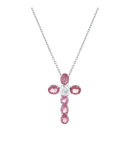 5.92 ct Cross necklace with diamond and tourmalines
