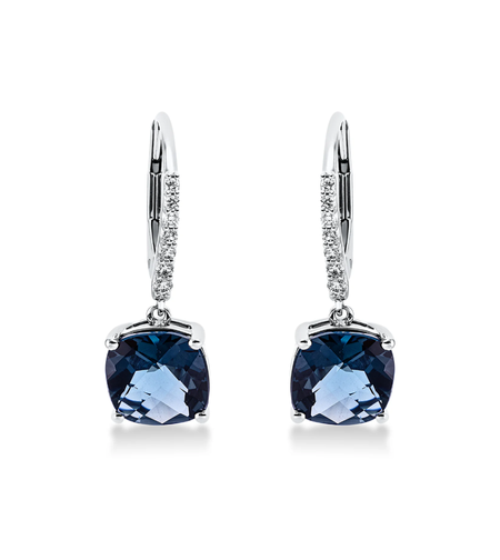 4.55 ct London blue topaz and diamonds earrings