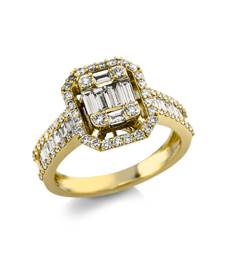 1.18 ct Yellow gold diamond ring baguette cut
